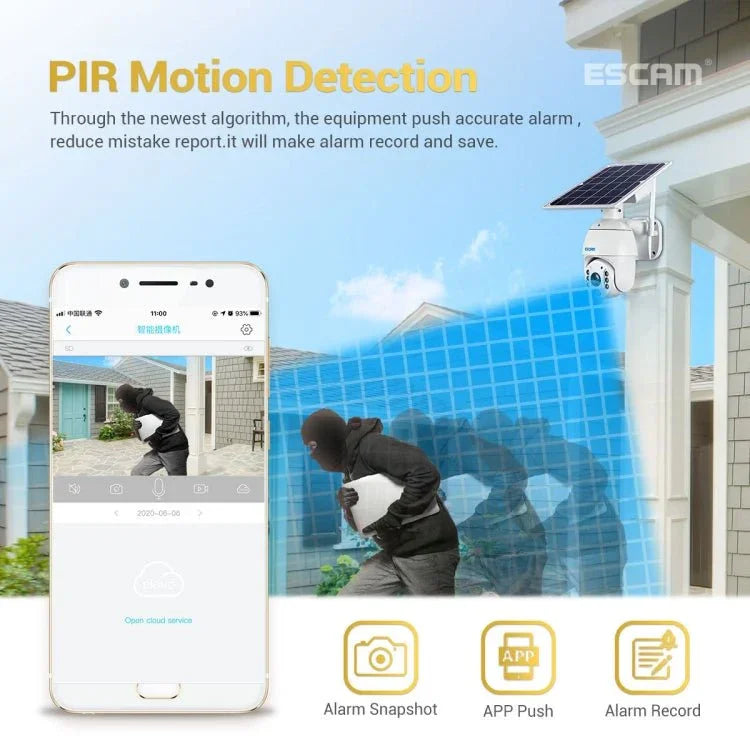 ESCAM QF280 HD 1080P IP66 Waterproof WiFi Solar Panel PT IP Camera without Battery, Support Night Vision / Motion Detection / TF Card / Two Way Audio - Trustpick