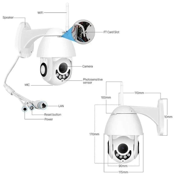 PTZ Control 355 Degree Rotation Infrared WiFi Smart Dome Camera, Two - Way Voice Intercom Monitor - Trustpick