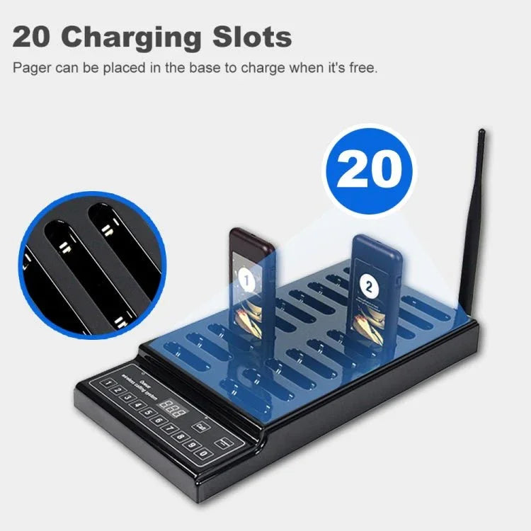 QC100 999 Channel Restaurant Wireless Paging Queuing Calling System with 20 Call Coaster Pagers, EU Plug - Trustpick