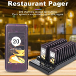 QC100 999 Channel Restaurant Wireless Paging Queuing Calling System with 20 Call Coaster Pagers, EU Plug - Trustpick