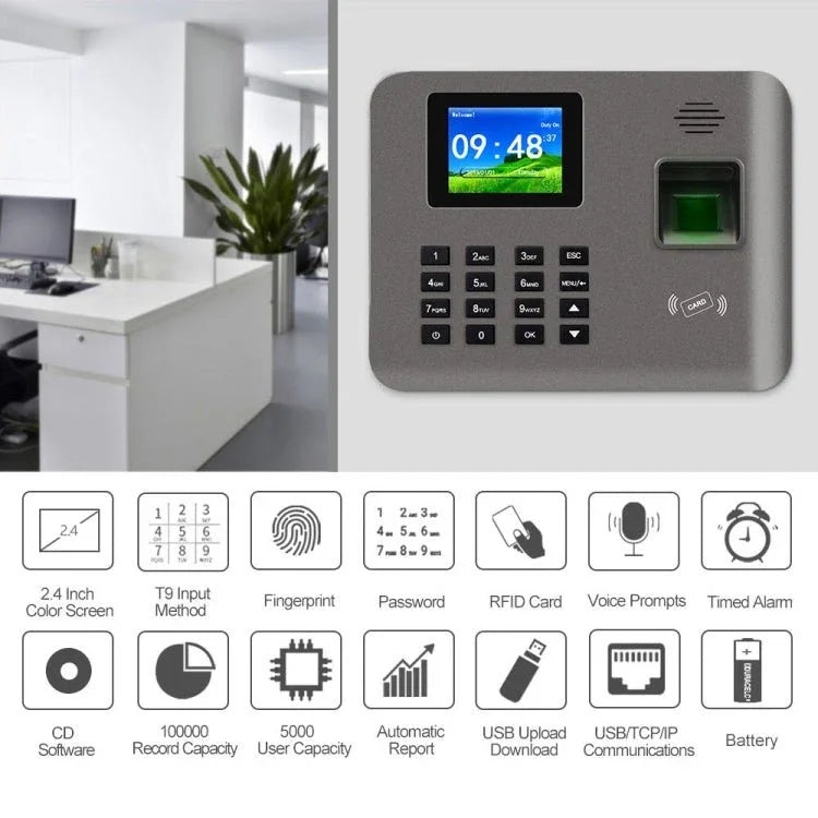 Realand AL321D Fingerprint Time Attendance with 2.4 inch Color Screen & ID Card Function & Battery - Trustpick