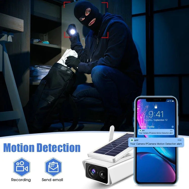 T13 - 2 1080P HD Solar Powered 2.4GHz WiFi Security Camera with Battery, Support Motion Detection, Night Vision, Two Way Audio, TF Card - Trustpick