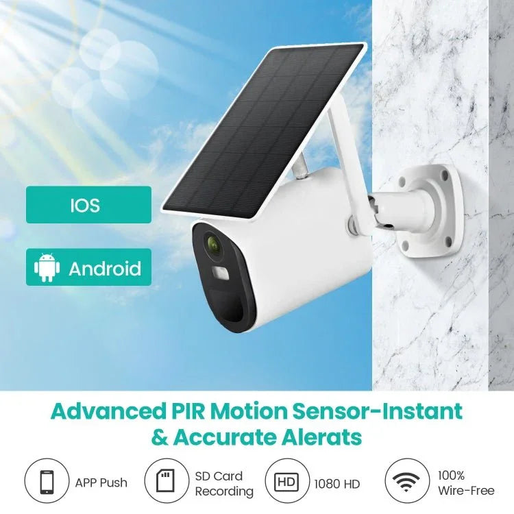 T20 1080P Full HD Solar Powered WiFi Camera, Support Motion Detection, Night Vision, Two Way Audio, TF Card - Trustpick