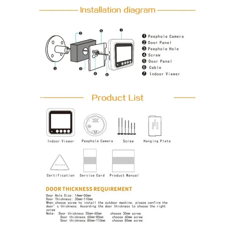 W5 2.4 inch Screen 2.0MP Security Camera No Disturb Peephole Viewer Doorbell, Support TF Card / Night Vision / Video Recording - Trustpick
