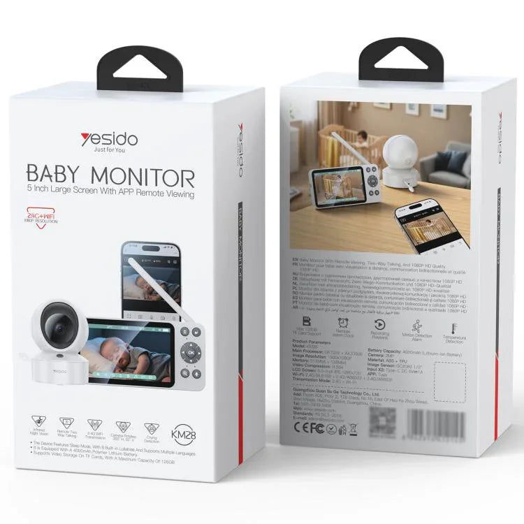 Yesido KM28 5 inch LCD Screen 2.4G WiFi Baby Monitor Care Camera, Plug: UK Plug - Trustpick